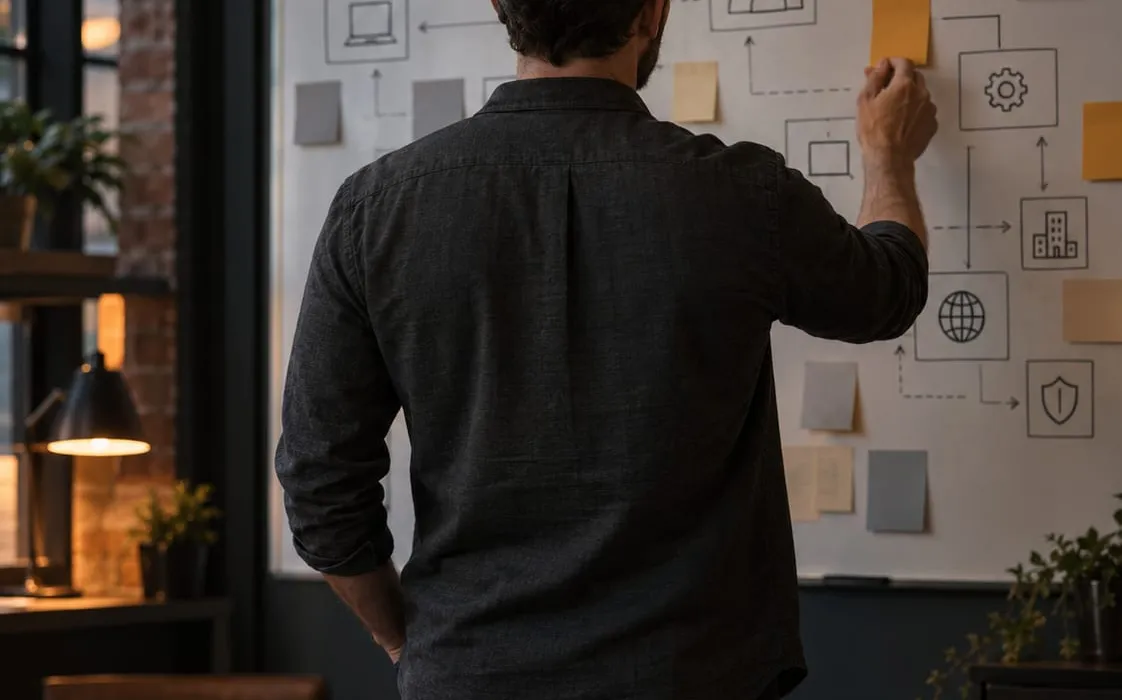 Business systems and vendors planned on a whiteboard