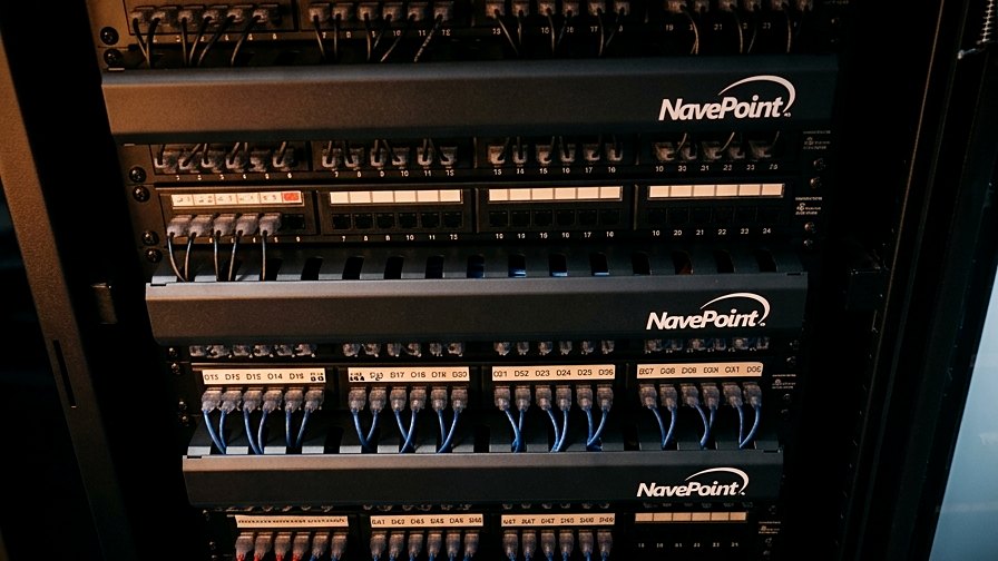 Close-up of a labelled patch panel